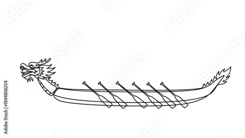 Line Art Illustration of a Mythical Dragon with Spiky Body and Fierce Expression