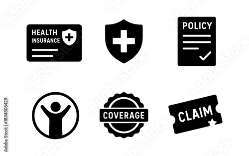 Health insurance and coverage icons in a clean, modern design