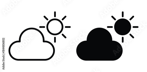 Sun and Cloud Icons in Simple Style for Weather Forecast and Design