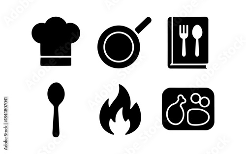 Cooking and food preparation icons in a simple, minimalist style