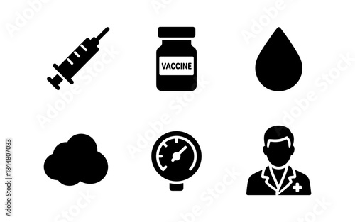 Medical icons representing healthcare, vaccination, and medical professional concepts