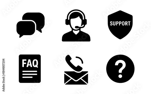 Customer support icons for communication and assistance in business