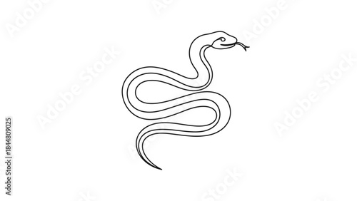 Minimalist Line Art Illustration of a Running Snake with Open Mouth
