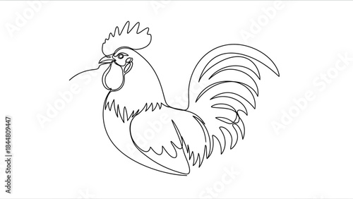 Minimalist Line Art of a Rooster Highlighting Its Profile and Plumes for Artistic and Decorative Use