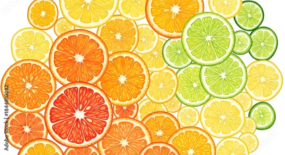 Obraz premium Citrus Fruit Slices Pattern Background