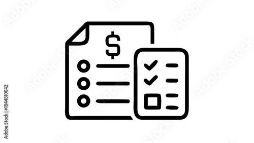 Financial document with dollar sign and checklist icon.