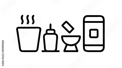 Hot Beverage and Food Preparation Icons.