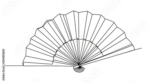 Minimalist Line Drawing of a Traditional Hand Fan with Elegant Design for Artistic Decor