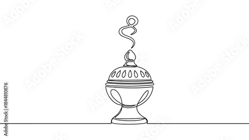 Minimalist Line Drawing of a Traditional Inca or Ritual Chalice with Smoke Rising in a Simple