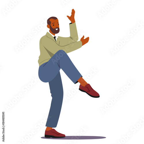 Businessman practicing karate actively engaged in martial arts training isolated on white background