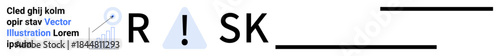 Risk assessment, business decision-making, warning systems, data analysis, financial strategy, cybersecurity. The phrase RISK with a warning symbol and key visual. Risk assessment and business