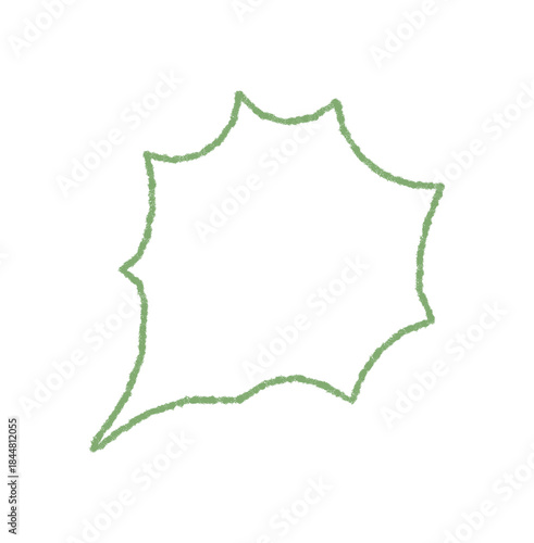 Hand drawn speech bubble forms a comment with organic crayon outline in a sketch style. Chat and message visual with round graphic look, rectangle influence and playful abstract shape.