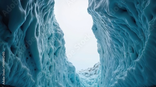 Blue ice canyon texture forming abstract frozen scene