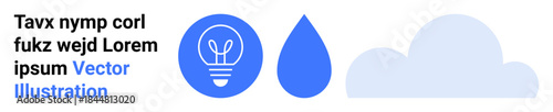 Innovation, sustainability, cloud computing, renewable energy, environmental awareness, resource management. Lightbulb, water drop cloud icons. Innovation and sustainability with symbols