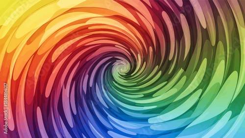 Abstract colorful rainbow swirl vortex background illustration with vibrant overlapping brushstroke patterns.