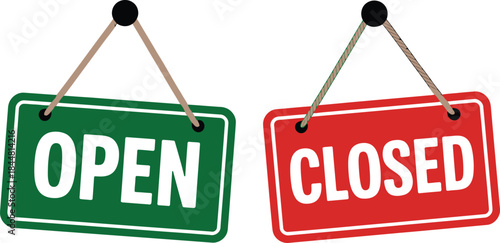 Open and Closed Signage in Graphic Design, Visual Concept for Retail Marketing