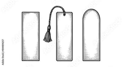 Vintage bookmark illustrations with tassel and blank space for text