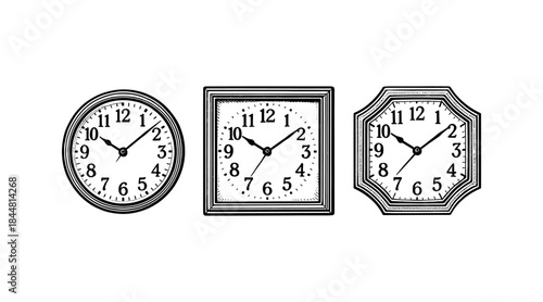 Three vintage clocks with different shapes and designs on a white background
