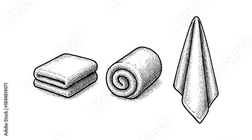 Hand-drawn towels in various forms, perfect for spa, bathroom, and hygiene concepts