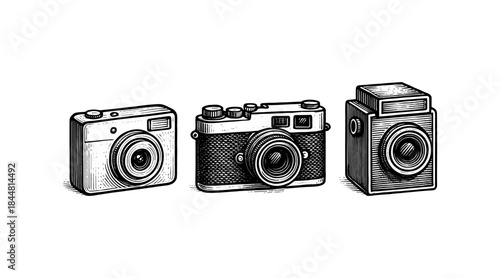 Vintage camera illustrations in black and white, perfect for design projects