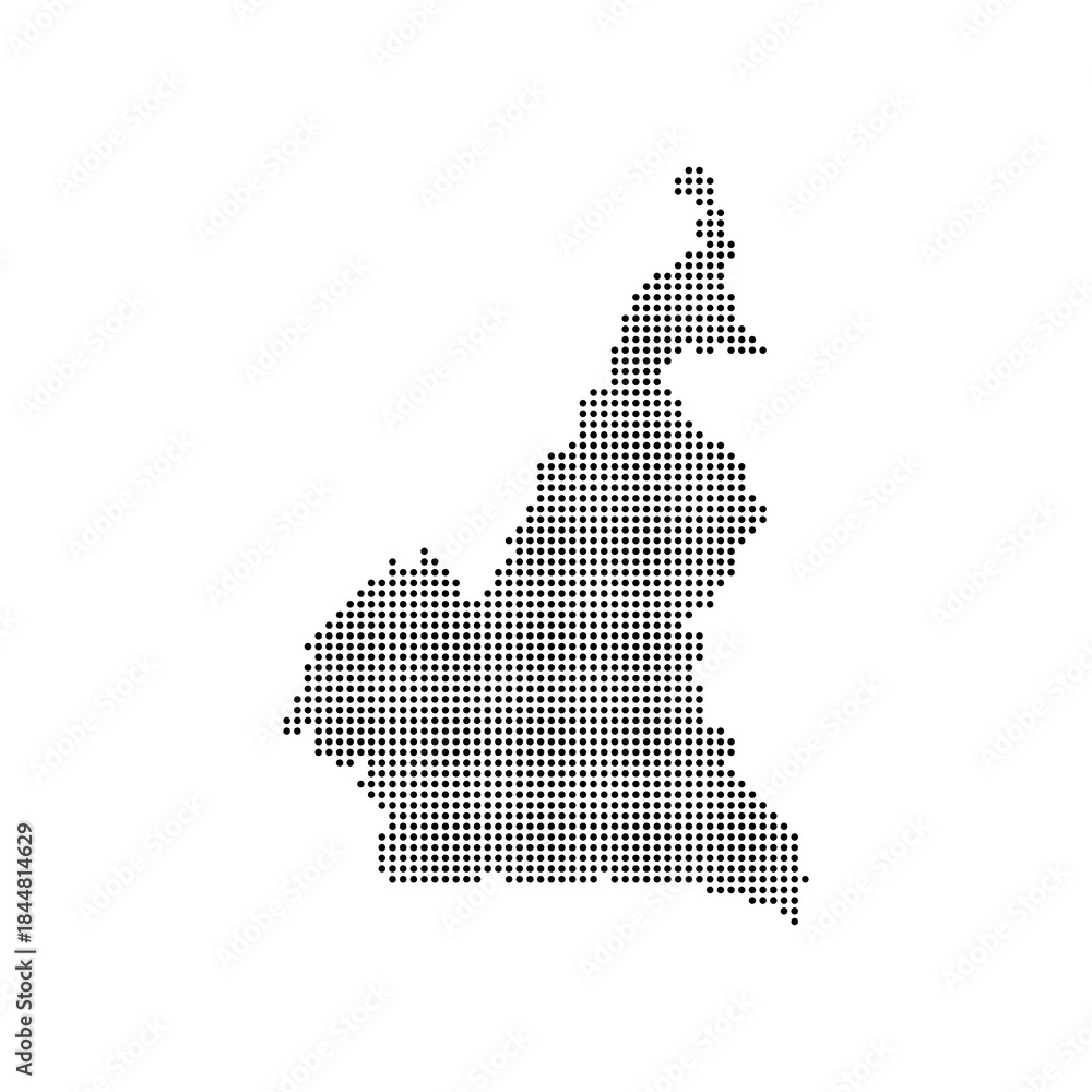 Obraz premium dotted halftone black silhouette of cameroon map isolated. cameroon country map for travel and presentation. cameroon halftones map vector illustration. world maps circle. global map.