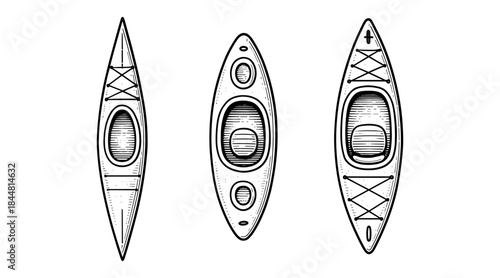 Kayak illustrations in top view, perfect for outdoor recreation and adventure