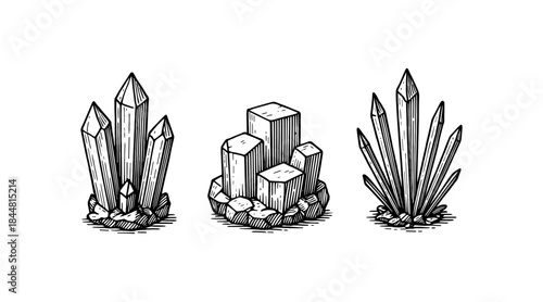 Hand-drawn illustration of crystals in a row, perfect for design and decoration