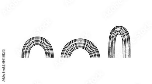 Hand-drawn rainbow illustrations in black and white on a clean white background