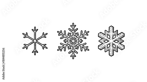 Hand-drawn snowflake illustrations in black and white on a clean white background