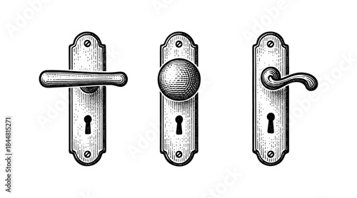 Vintage Door Hardware Illustrations: Lever, Knob, and Handle Designs