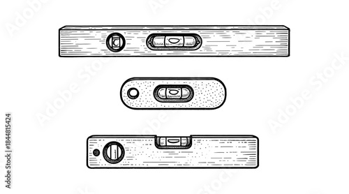 Detailed illustration of spirit levels in various positions for construction
