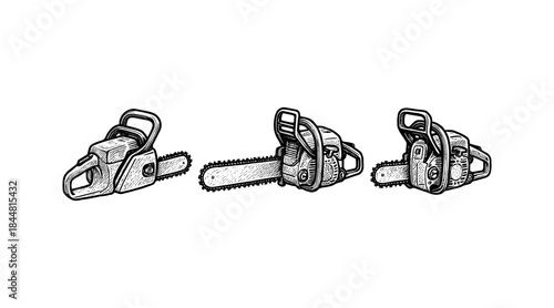 Chainsaw illustrations in a row, perfect for woodworking and forestry projects