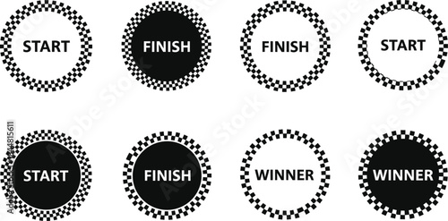 Checkered flags with start finish and winner text elements displayed