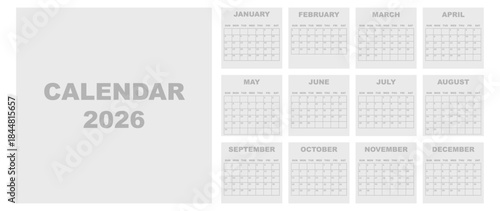 Vector illustration. Calendar for 2026. Week starts on Sunday. Calendar ready for printing. Has 12 months. Stationery design concept.