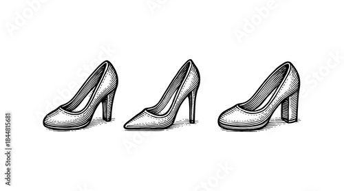 Elegant high heels illustration in a classic vintage engraving style