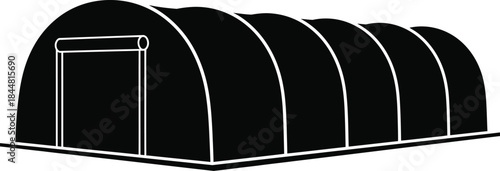 Simple black and white illustration of a quonset hut building structure