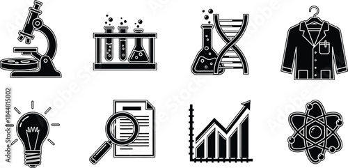 Scientific research and discovery icons laboratory equipment dna and innovation