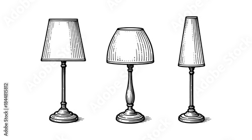 Elegant vintage lamps illustration in black and white, perfect for design