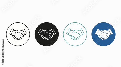 Four handshake icons in different colored circles on a white background.