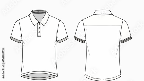 Line drawing of a white polo shirt with gray trim shown from the front and back on a plain white background.