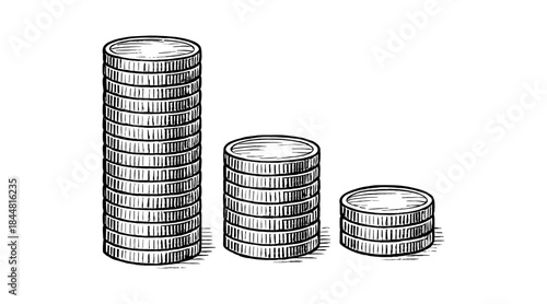 Illustration of decreasing stacks of coins, representing financial decline