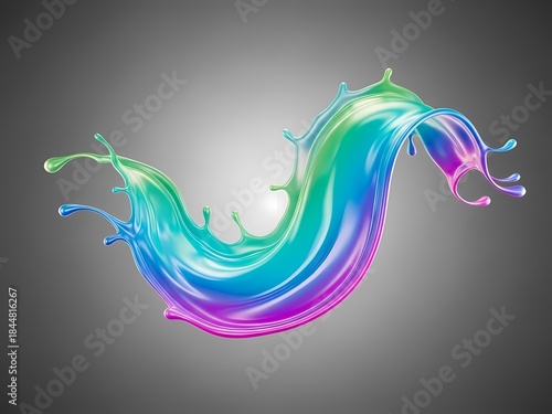 Vibrant iridescent fluid splash creating dynamic abstract wave of colorful liquid art