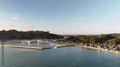 Shimakishi, Itoshima, Fukuoka, Japan Coastline in Autumn: 4K Aerial Drone Footage of Hikizu Bay, Rural Beach, Islands, Mountain Forests, Fish Cage, Houses, Estates near Genkai Quasi-National Park
