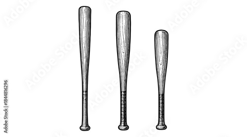 Baseball bats illustration in black and white on a clean white background