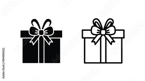 Two minimalist gift box icons with ribbons on a white background in a simple line art style.