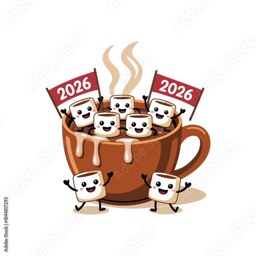 cup of coffee with chocolate ,new year 2026 vector illustration 