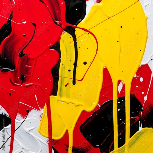 Abstract Splash of Red and Yellow Paint Drips with Black Background