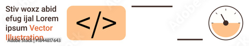 Web development, programming concepts, coding efficiency, performance analytics, data processing, digital tools. Code tag icon linked to a speed gauge. Web development and programming concepts