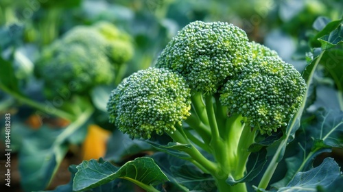 Wallpaper Mural Broccoli plants are thriving in a green field under bright sunlight. The time of day is morning and the plants are fresh and healthy. The setting looks vibrant and lush. Torontodigital.ca