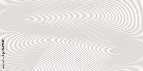 Horizontal lines / stripes pattern or background with wavy, curving distortion effect. Bending, warped lines. Light gray version.